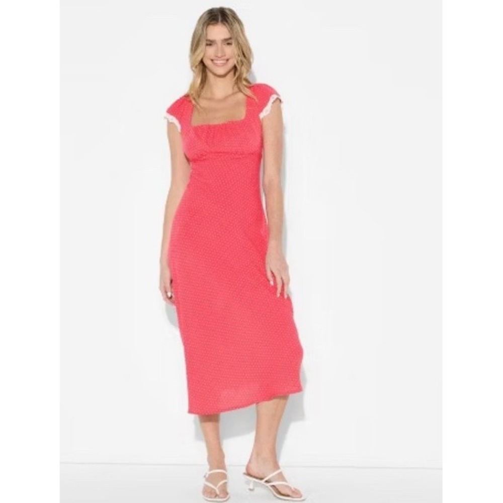Wild‎ fable Women's Flutter Cap Sleeve Midi A-Line Dress Rose Red Sz Small
